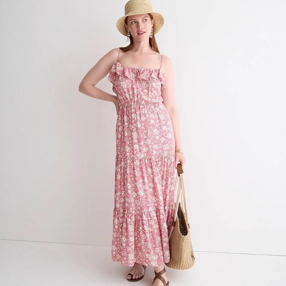 J. Crew Dresses & Skirts - J Crew Tiered Maxi Dress in Pink Tossed Floral Size Medium